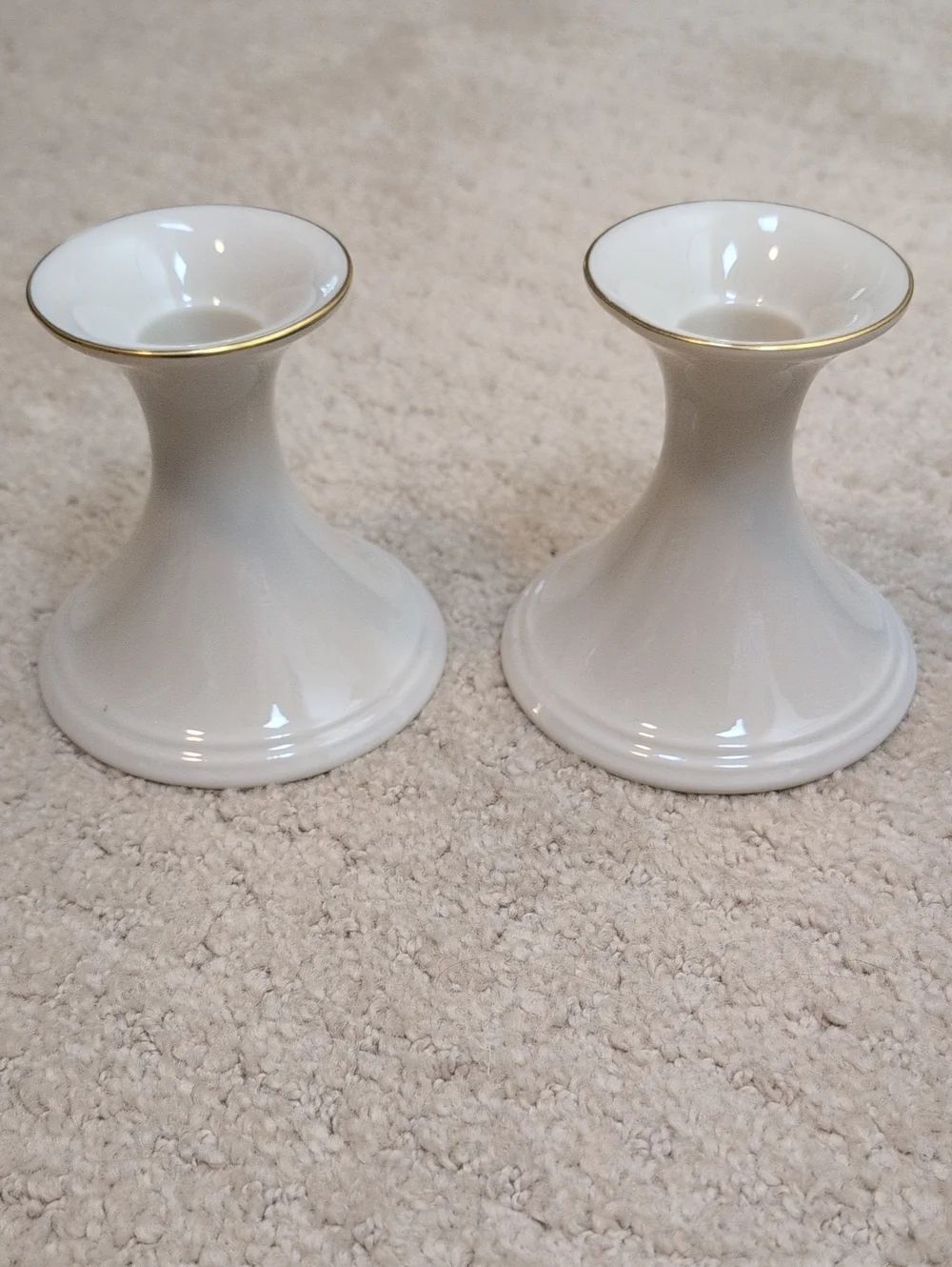 Elegant Lenox Cream Ceramic Candleholders with Gold Trim Special Vintage